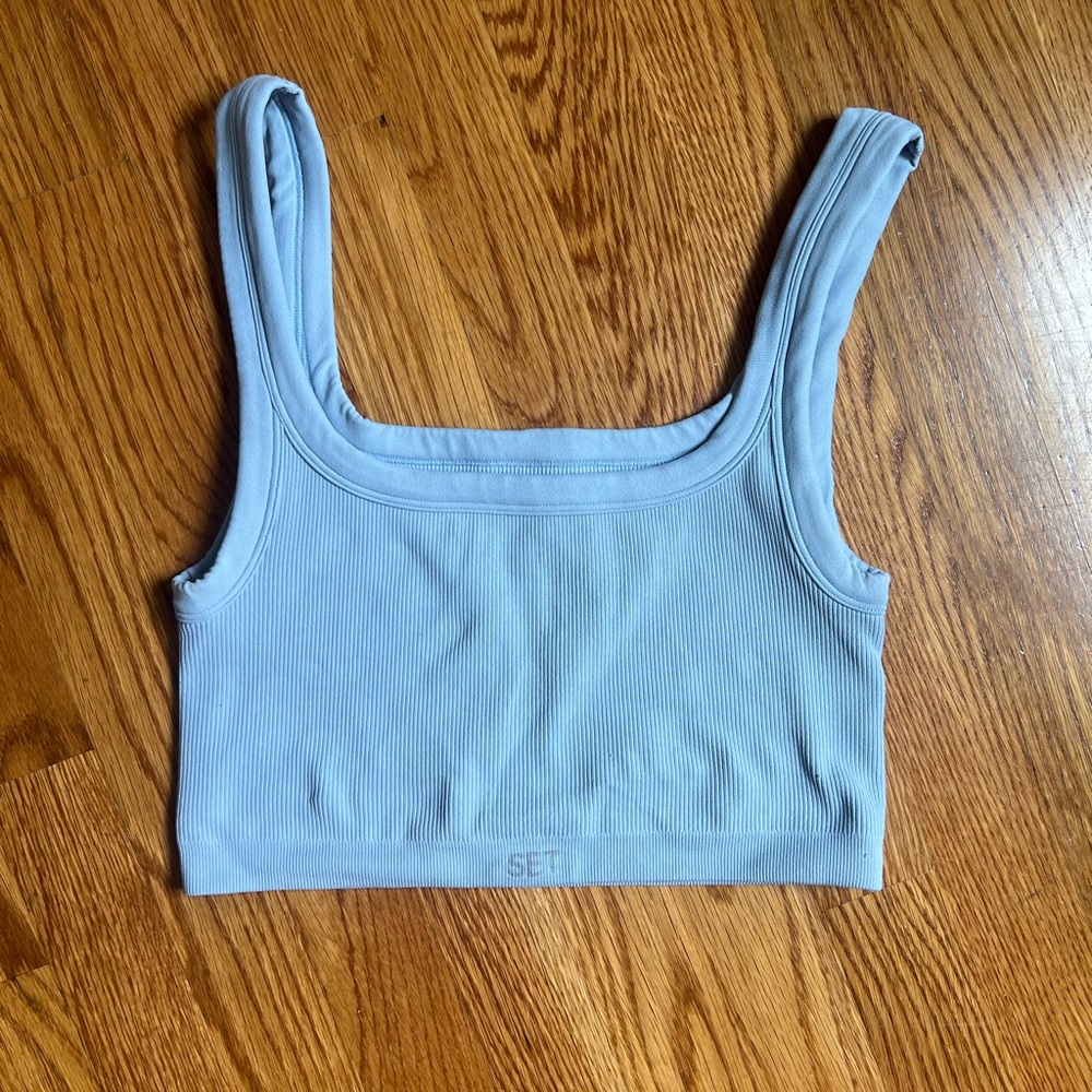 🌸SET Active Ribbed Blue Crop Top